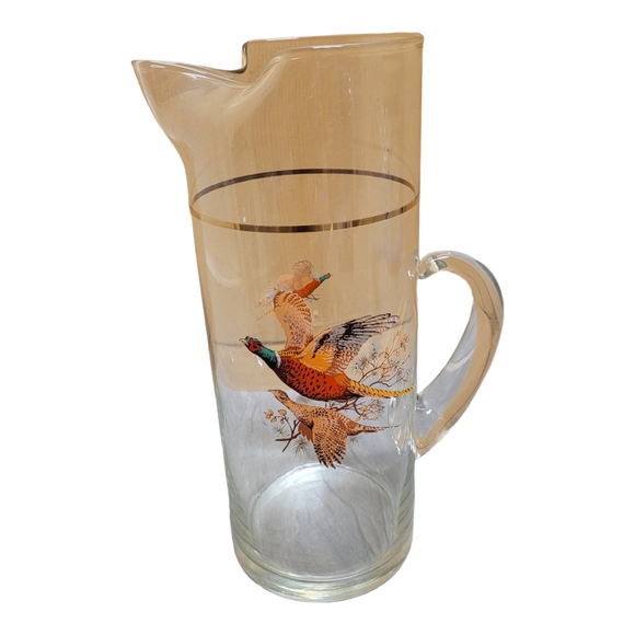 Vintage 70s Hand-blown pheasants Bar Pitcher - Picture 1 of 9